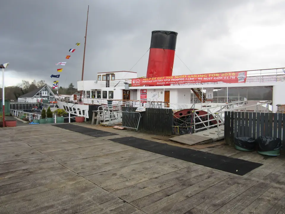 The paddle steamer Maid of the Loch moored at Balloch on Loch Lomond